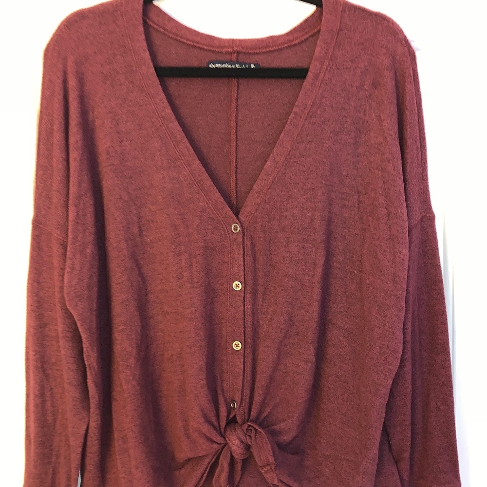 Abercrombie & Fitch V-Neck Tie-Up Cardigan, Maroon